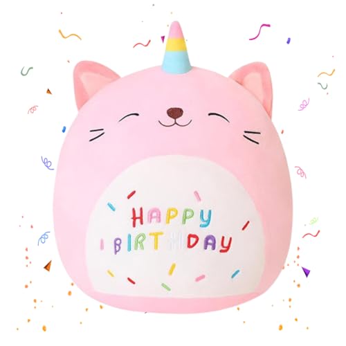 Umllpet Happy Birthday Plüschtier, 28CM Kuscheltier, Plüschkissen Cartoon Geschenke zum Geburtstag Plüschtier für Kinder Jungen Mädchen, Weihnachten, Valentinstag(Rosa) von Umllpet