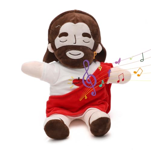 Umllpet Jesus Plüschtier mit Atembewegung und Musik, Schlummer Jesus Kuscheltier, Jesus Kuscheltier, Jesus Kuscheltier mit Herzschlag, Jesus Stofftier Plüsch für Ostern Kinder Frauen Männer(Rot) von Umllpet