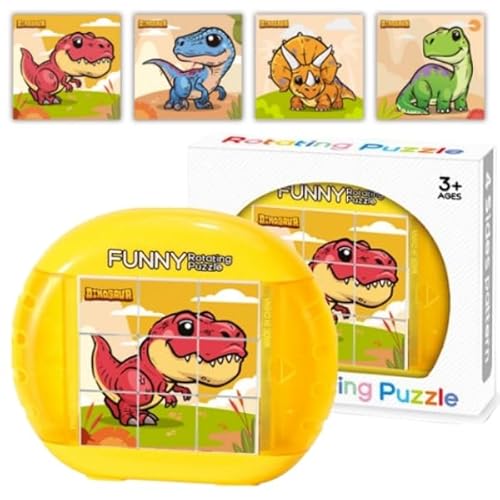 Umllpet Rotierendes Puzzle,Drehbares Puzzle,Drehbares 3D Puzzle Mit 9 Teile,Würfelpuzzle Kinderpuzzle,Geduldspiele Lernspielzeug Rotierendes Puzzle Ab 1 2 3 4 5 6 Jahre(Dinosaurier) von Umllpet