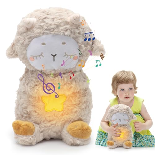 Umllpet Schlummer Schaf Kuscheltie, Schlummer Schafe, Kuscheltier mit Herzschlag, Schlummer Schafe-Spielzeug mit Atembewegung und Musik, Babyparty und Neugeborenengeschenk von Umllpet