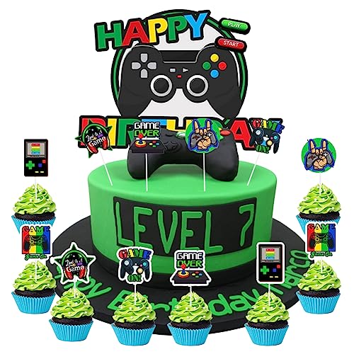 Umllpet Tortendeko Geburtstag Junge, Videospiel Torten Deko Kinder, Gaming Kuchen Deko Cake Topper Happy Birthday Gamer Deko für Torte, Cupcake Topper Muffin Topper Kindergeburtstag Party Geschenk von Umllpet