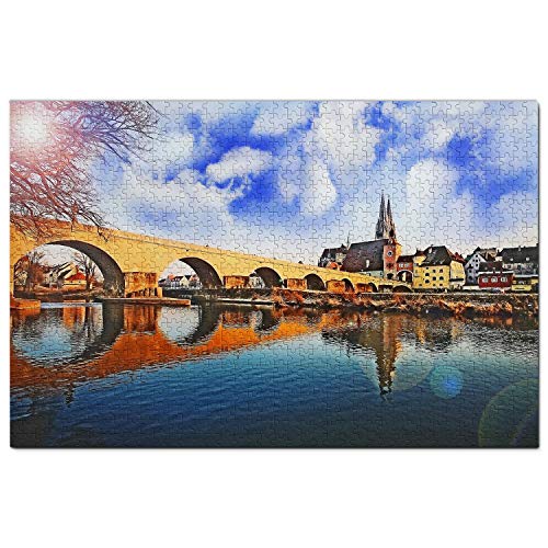 Deutschland Alte Steinbrücke Regensburg Puzzle 1000 Teile Holzpuzzle Erwachsene Spielgrafik Reise Souvenir Holz von Umsufa