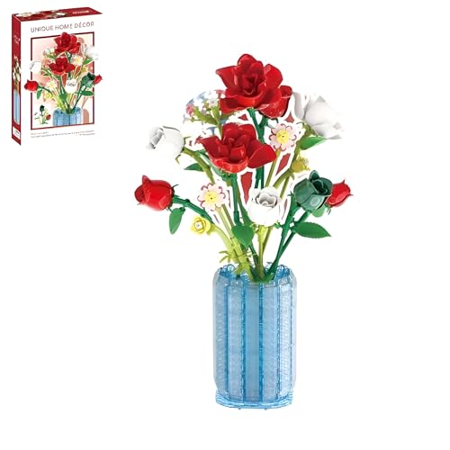 Blumen Bausteine Bausatz, 1016 Stück Rosen Blumen Bausteine mit Vase, Künstliche Blumenstrauß Pflanzen Set, Blumen Bauspielzeugsets, Heimdeko, Kreative Geschenke für Kinder Erwachsene (33801) von Unativer