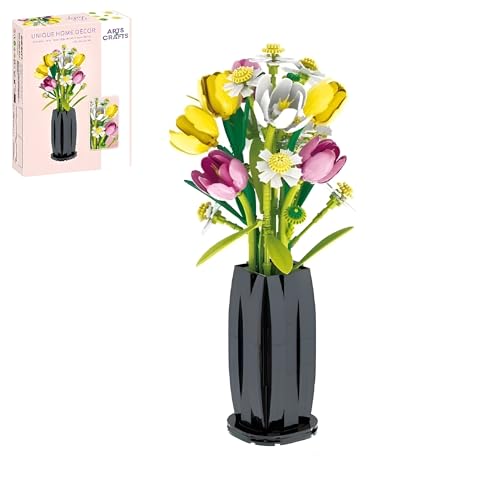 Blumen Bausteine Bausatz, 1250 Stück Tulpe Blumen Bausteine mit Vase, Künstliche Blumenstrauß Pflanzen Set, Blumen Bauspielzeugsets, Heimdeko, Kreative Geschenke für Kinder Erwachsene (33802) von Unativer