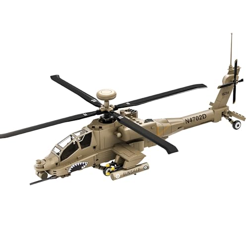 Flugzeug Bausteine Modell Bausatz, 255 Teile Kampfhubschrauber Modell für AH-64 Apache Helicopter, Militär Gunship Spielzeug Modell, Flugzeuge Modell Bausteine Spielzeug Geschenk für Kinder Erwachsene von Unativer