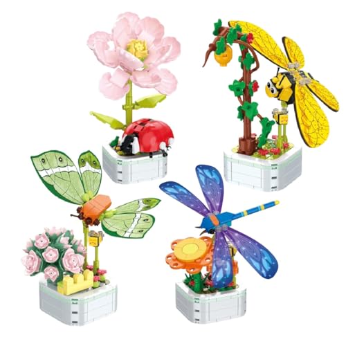 Insekten Serie Bausteine Bausatz, 4 Boxen Insekt Bonsai Pflanzen Bausatz, 850 Stück Insekt Blumen Spielzeug Baukasten für Party Favors, Kreatives künstliche Pflanzen, Heimdekoration von Unativer