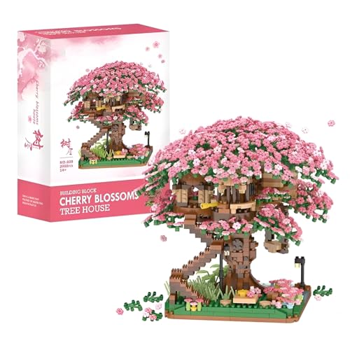 Kirschblüte Baumhaus Bausteine Bausatz, 2008 Teile Mini Kirschblüte Baumhaus Bonsai Baum Bausteine Set, Japanische Kirschblütenbaum Modellbausatz, DIY Kreatives Botanik Kollektion Deko Geschenk (609) von Unativer