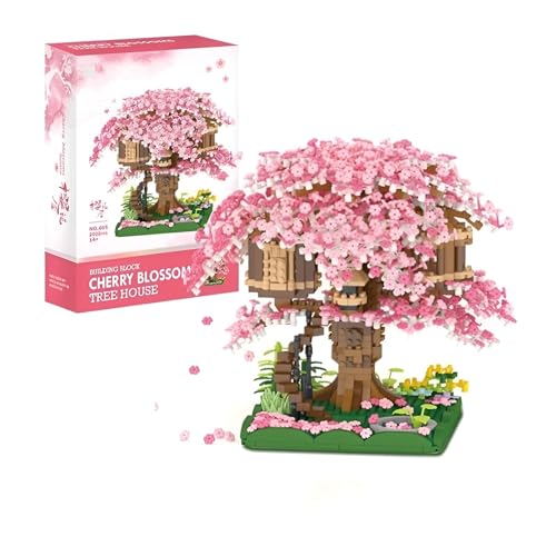 Kirschblüte Baumhaus Bausteine Bausatz, 2028 Teile Mini Kirschblüte Baumhaus Bonsai Baum Bausteine Set, Japanische Kirschblütenbaum Modellbausatz, DIY Kreatives Botanik Kollektion Deko Geschenk (605) von Unativer