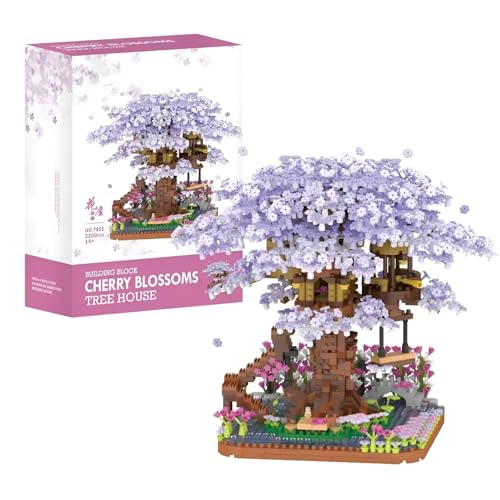 Kirschblüte Baumhaus Bausteine Bausatz, 2200 Teile Mini Kirschblüte Baumhaus Bonsai Baum Bausteine Set, Japanische Kirschblütenbaum Modellbausatz, DIY Kreatives Botanik Kollektion Deko Geschenk (7855) von Unativer