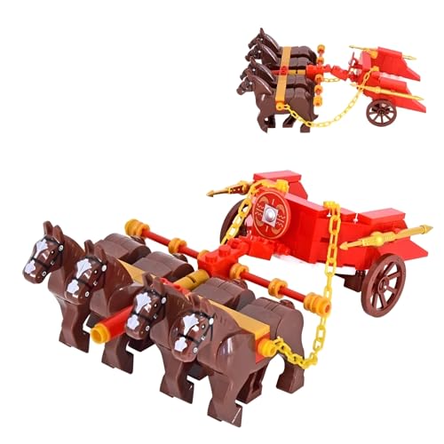 MOC Medieval Series Streitwagen Kutsche Bausteinsatz, Mittelalterlicher Römischer Streitwagen, Braunes Schlachtross Modell Set, Custom Krieg Pferd Kit für Mini Figuren, Kompatibel mit Major Brand von Unativer