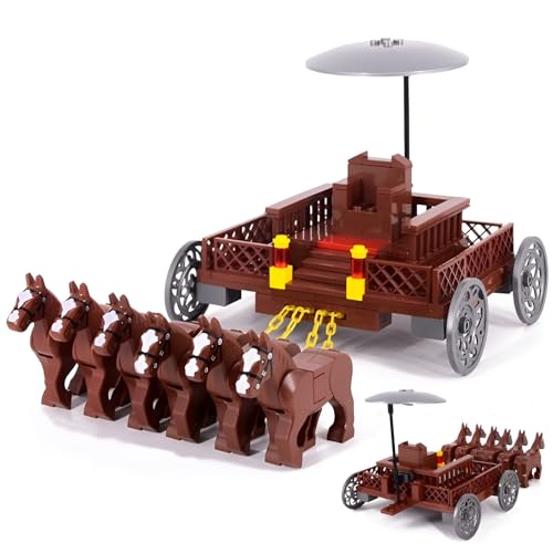 MOC Medieval Series Streitwagen Kutsche Bausteinsatz, Sechs Pferde Ziehen Einen Karren Modell Bausteine, Mittelalterlicher Custom Krieg Pferd Kit für Mini Figuren, Kompatibel mit Major Brand (LJMC-A) von Unativer