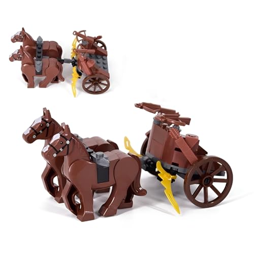 Mittelalterlicher Figuren Wagenmodell Bausteine, MOC Medieval Series Streitwagen Kutsche Bausteinsatz, Custom Krieg Pferd Kit für Minifiguren, Kompatibel mit Major Brand von Unativer