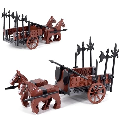 Mittelalterlicher Figuren Wagenmodell Bausteine, MOC Mittelalterlicher Waffenwagen Bausteinsatz, Custom Krieg Pferd Kit für Minifiguren, Kompatibel mit Major Brand von Unativer