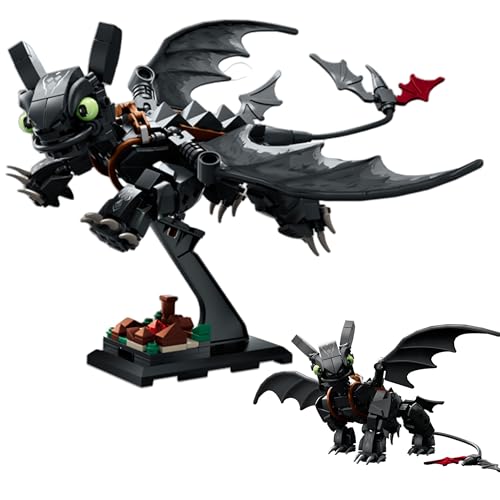 Night Black Ohnezahn Drache Baustein Bausatz, Drachen Bauspielzeug, Film Fiction Modell Spielzeug, MOC Tier Bausteine Kunst Dekoration, Geschenk für Kinder Teenager und Erwachsener, 408 Teile Night Black Ohnezahn Drache Baustein Bausatz, Drachen Bauspielzeug, Film Fiction Modell Spielzeug, MOC Tier Bausteine Kunst Dekoration, Geschenk für Kinder Teenager und Erwachsener, 408 Teile von Unativer