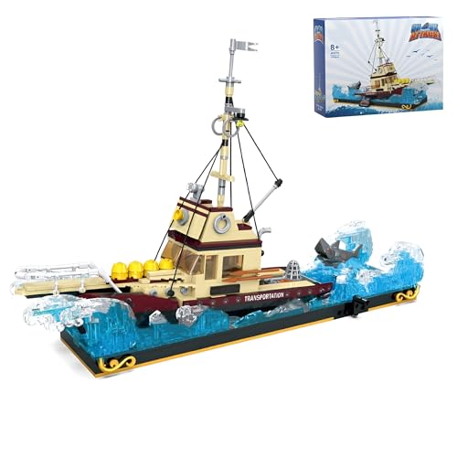 Schiffs Bausatz Set, 1109 Teile Shark Attack Frachtschiff Modellbauset, Modellbausatz Schiffe, FrachtSchiff Bausteine Spielzeug Geschenke für Erwachsene und Kinder von Unativer