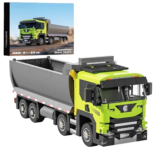 Technik European Dump Truck Modell Bausatz, 614 Teile Klassiker Truck Bausteine Auto Bauspielzeug Set, LKW Modell Bausatz, Ideas Geschenk für Erwachsene und Kinder (66039) von Unativer