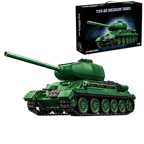 Technik Militär Panzer Bausteine Modell, 1263 Teile T34-85 Medium Tank Modell Spielzeug, WW2 Armee Klemmbausteine Tank Modellbausatz, Geschenk für Kinder Erwachsene, Kompatibel mit Großen Marken von Unativer