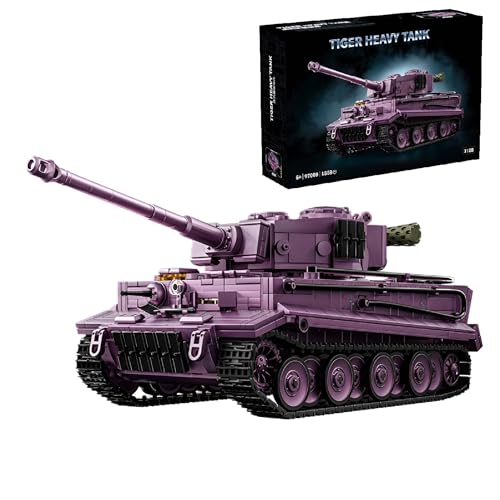 Technik Militär Panzer Bausteine Modell, 1668 Teile Groß Tiger Heavy Tank Modell Spielzeug, WW2 Armee Klemmbausteine Tank Modellbausatz, Geschenk für Kinder Erwachsene, Kompatibel mit Großen Marken von Unativer