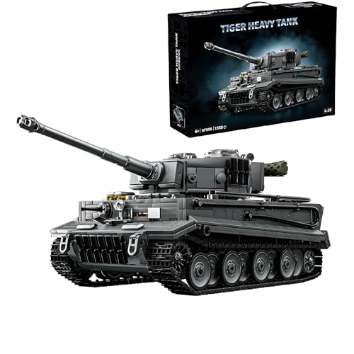 Technik Militär Panzer Bausteine Modell, 1668 Teile Groß Tiger Heavy Tank Modell Spielzeug, WW2 Armee Klemmbausteine Tank Modellbausatz, Geschenk für Kinder Erwachsene, Kompatibel mit Großen Marken von Unativer