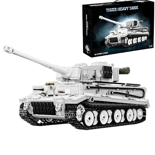 Technik Militär Panzer Bausteine Modell, 1736 Teile Groß Tiger Heavy Tank Modell Spielzeug, WW2 Armee Klemmbausteine Tank Modellbausatz, Geschenk für Kinder Erwachsene, Kompatibel mit Großen Marken von Unativer