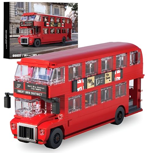 Technik Vintage Double Decker Bus Modell Bausatz, 745 Teile Stadt Bus Baustein Modellset, STEM Fahrzeuge Modell Spielzeug, Ideas Geschenk für Erwachsene und Kinder (66037) von Unativer