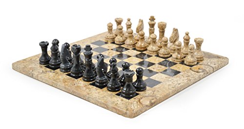 38,1 cm Marmor Chess Set Fossilstone & schwarzer marmor von Fossil Gift Shop