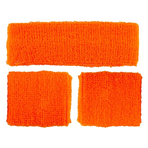 80's Sweatband And Wristbands NEON ORANGE for Fancy dress Accessory von Wicked Costumes