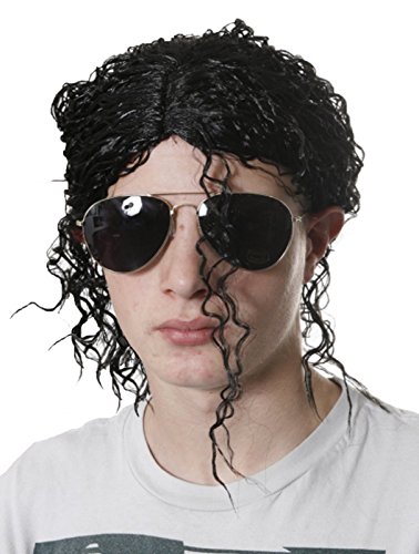 Afro-Perücke, Unisex, Wetlook, Dauerwelle, schwarz, für Jacko-Kostüme, King of Pop-Perücke (Erwachsenengröße) von Unbekannt