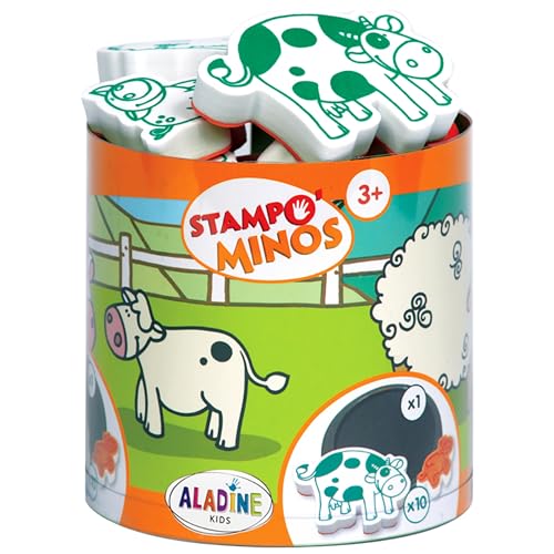 Aladine Stempelset Minos Bauernhof, inkl. 10 Stempel und 1 Stempelkissen, kreativer Stempelspaß für Kinder ab 3 Jahren von Aladine