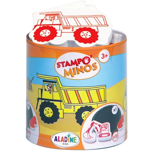 Aladine 3085127 Stempelset Minos Baustelle, inkl. 10 Stempel und 1 Stempelkissen, kreativer Stempelspaß für Kinder ab 3 Jahren, Mehrfarbig von Aladine