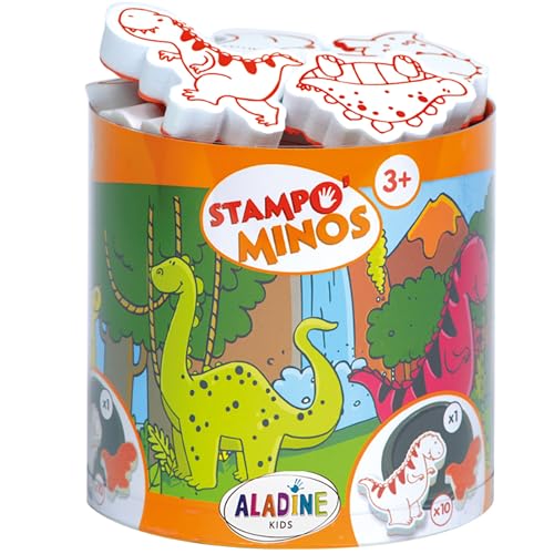 Aladine 3085123 Stempelset Minos Dino, inkl. 10 Stempel und 1 Stempelkissen, kreativer Stempelspaß für Kinder ab 3 Jahren von Aladine