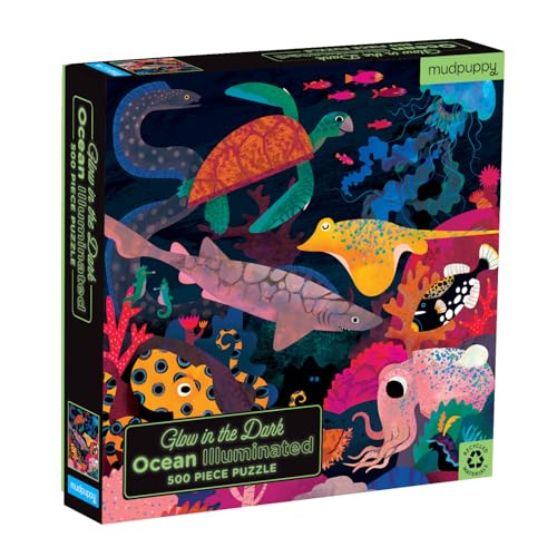 Mudpuppy 735360758 Ocean Illuminated Fisch, Oktopus, Schildkröte Glow in The Dark Puzzle, Mehrfarbig, 500 von MudPuppy