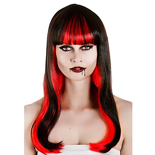 Damen Rot und Schwarz Verführerisch Vampir Perücke Halloween Fancy Dress Zubehör von Wicked Costumes