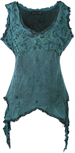 Dark Dreams Gothic Witchy Pagan Bluse Top Shirt Zipfel Bestickt blau rot grün Audris Alternative Kleidung 38 40 42 44 46, Größe:L/XL, Farbe:blau von Unbekannt