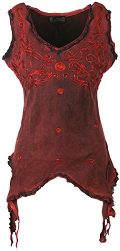 Dark Dreams Gothic Witchy Pagan Bluse Top Shirt Zipfel Bestickt blau rot grün Audris Alternative Kleidung 38 40 42 44 46, Größe:L/XL, Farbe:rot von Unbekannt