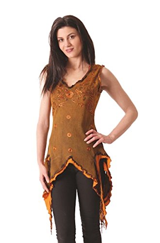 Dark Dreams Gothic Witchy Pagan Bluse Top Shirt Zipfel Bestickt blau rot grün Audris Alternative Kleidung 38 40 42 44 46, Größe:XXL, Farbe:rost von Unbekannt