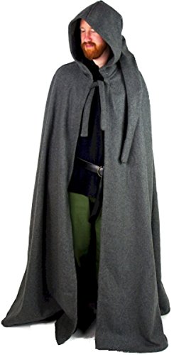 Dark Dreams Mittelalter Gothic LARP Wolle Umhang Cape Zipfel Kapuze Gugel schwarz braun grau, Farbe:grau von Unbekannt