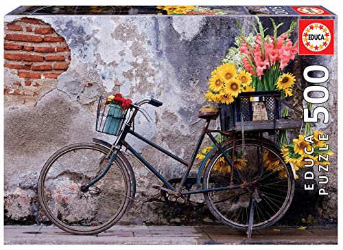 Educa - Puzzle 500 Teile für Erwachsene | Fahrrad mit Blumen, 500 Teile Puzzle für Erwachsene und Kinder ab 11 Jahren, Sonnenblume, Gladiole (17988) von Educa