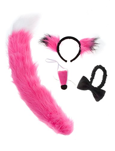 Faschingskostüm Damen Fuchs-Set (Schwanz, Haarreif, Nase, Fliege) (pink-schwarz) von Unbekannt