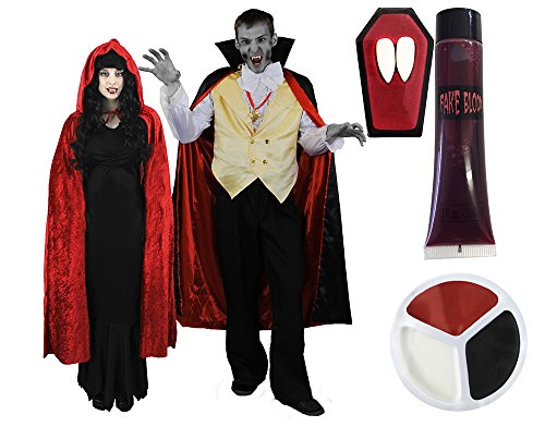 Ilovefancydress Vampir-Kostüm für Paare, inklusive Vampirzähnen und falschem Blut (Herren XXL – Damen XS) von Unbekannt