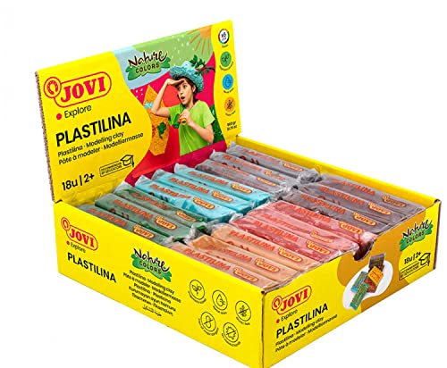 Jovi Plastilin, leicht formbare Modelliermasse für Kinder ab 2 Jahren, 18 Stangen je 50g, Naturfarben von Jovi