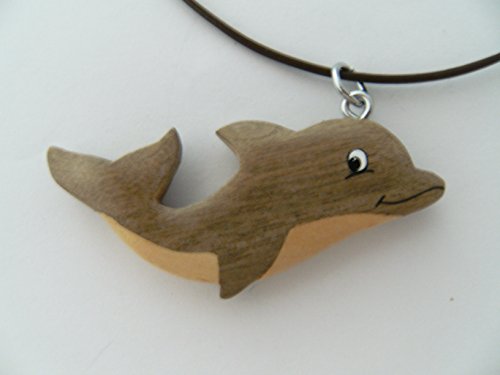 Kette Delfin Holzanhänger Lederband, Ketten Modeschmuck Delfine Fische Tiere Tier von Cornelissen