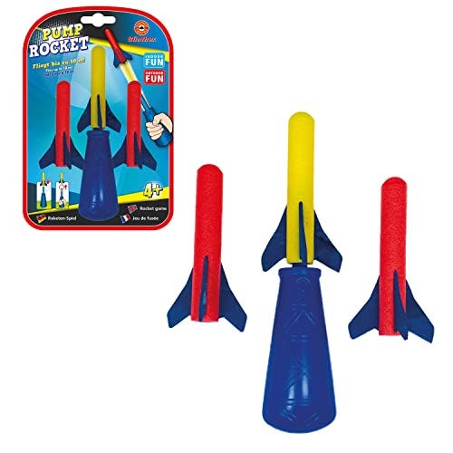 Günther Flugspiele 1557 - Raketenspiel Pump Rocket, ca. 15 x 8 cm, Wurfspiel mit 3 Schaumstoff-Raketen und Abschusspistole, Raketen Spielzeug für Kinder ab 4 Jahren, bis zu 10 m Reichweite von GÜNTHER FLUGSPIELE