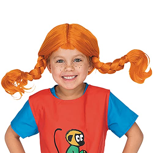 Pippi Langstrumpf Kinder Perücke - Original Lizenz - Fasching, Karneval, Halloween - Rote Haare, biegbare Zöpfe - Elastisch - 60 cm Kopfumfang - 3-6 Jahre von Pippi Longstocking