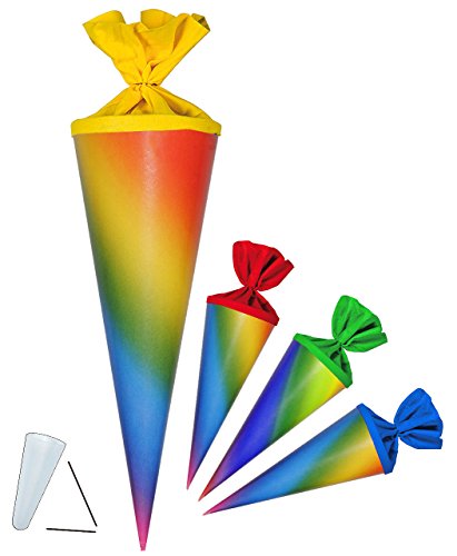 alles-meine.de GmbH Schultüte - Regenbogen Farben - 85 cm - 6 eckig - Tüllabschluß - mit/ohne Kunststoff Spitze - Zuckertüte Regenbogenfarben - zum Basteln Bastelschultüte/Ro.. von alles-meine.de GmbH