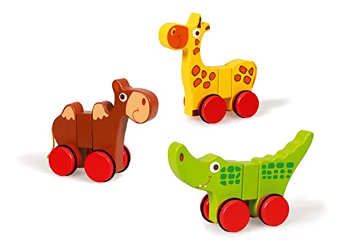 SCRATCH 6181032 Animals Holztier-Set, 3 Magnettiere auf Rädern, Holzfiguren, Zootiere, Spielfiguren für Kinder ab 18 Monaten, Mehrfarbig, one Size von Scratch Europe