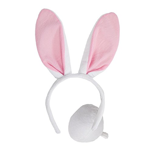 Wicked Costumes Adult Animal Bunny Ears & Tail White & Pink Rabbit Fancy Dress Accessory Set von Wicked Costumes