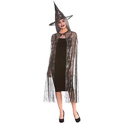 Unbekannt Adult Ladies Shimmering Spinnennetz Hexe Cape & Hat von Wicked Costumes