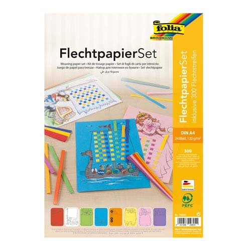 Unbekannt Folia Flechtpapier Set, Din A4, 24 Bögen, 120 g/m² - Flechtbögen Flechtstreifen Papierstreifen von Unbekannt