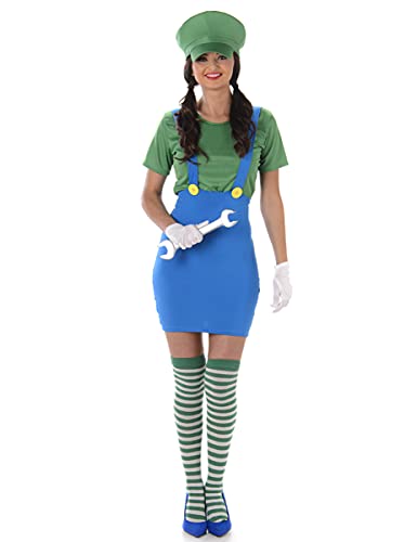 Karnival Costumes 81003 Girl Plumbers (Green) Mario + Luigi Kostüm, Cartoon, grün, S von Karnival Costumes